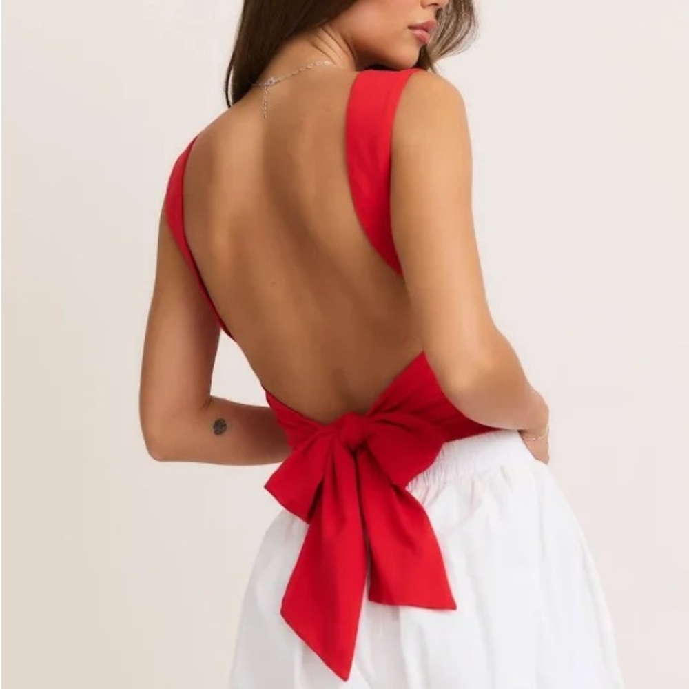 Elegant Red Backless Bodysuit